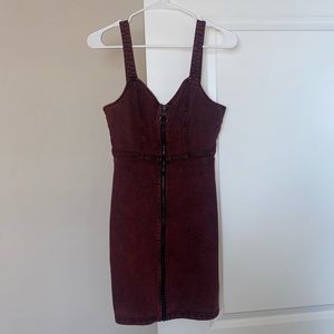 NWOT Guess Maroon Denim Zip Up Mini Dress